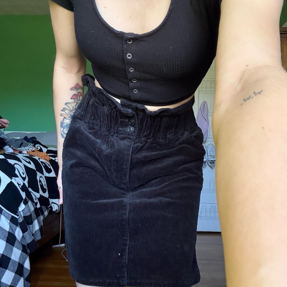 Black Corduroy Skirt with Buttoned Top